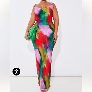 multi tie dye satin plunge wrap ruched bodycon dress New Pretty Little Thing Multi Tie Dye Satin Plunge Wrap Ruched Bodycon Dress Sz6